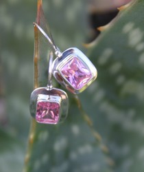 EP277 pink framed silver earrings